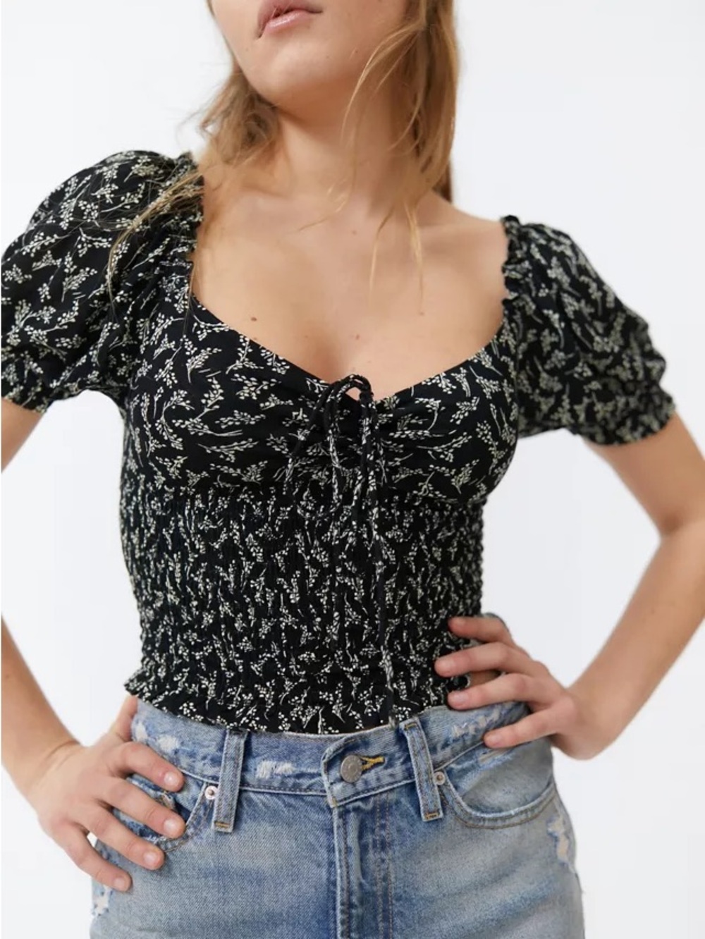 Urban Outfitters Surf Club Smocked Floral Blouse